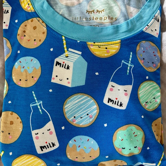 Little Sleepies Milk and Cookies Blue Long Sleeve PJ Set NWOT 9/10 Bamboo - Picture 2 of 3